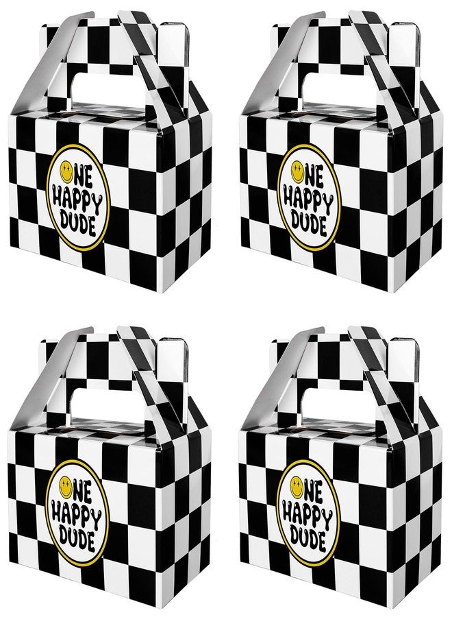 Whaline 24Pcs One Happy Dude Party Favor Treat Boxes Classic Checkerboard Smile Face Design Snack Goodie Cardboard Boxes for First Birthday Party Baby Shower Wedding Graduation - Image 1